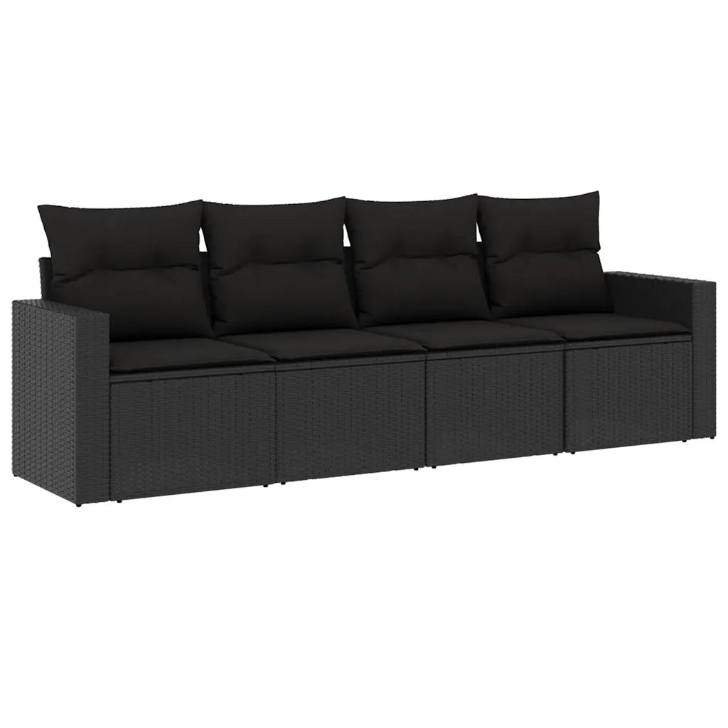 Set Divani da Giardino 4 pz | Set Salotto da Giardino con Cuscini Nero in Polyrattan