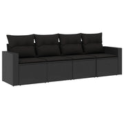 Set Divani da Giardino 4 pz | Set Salotto da Giardino con Cuscini Nero in Polyrattan