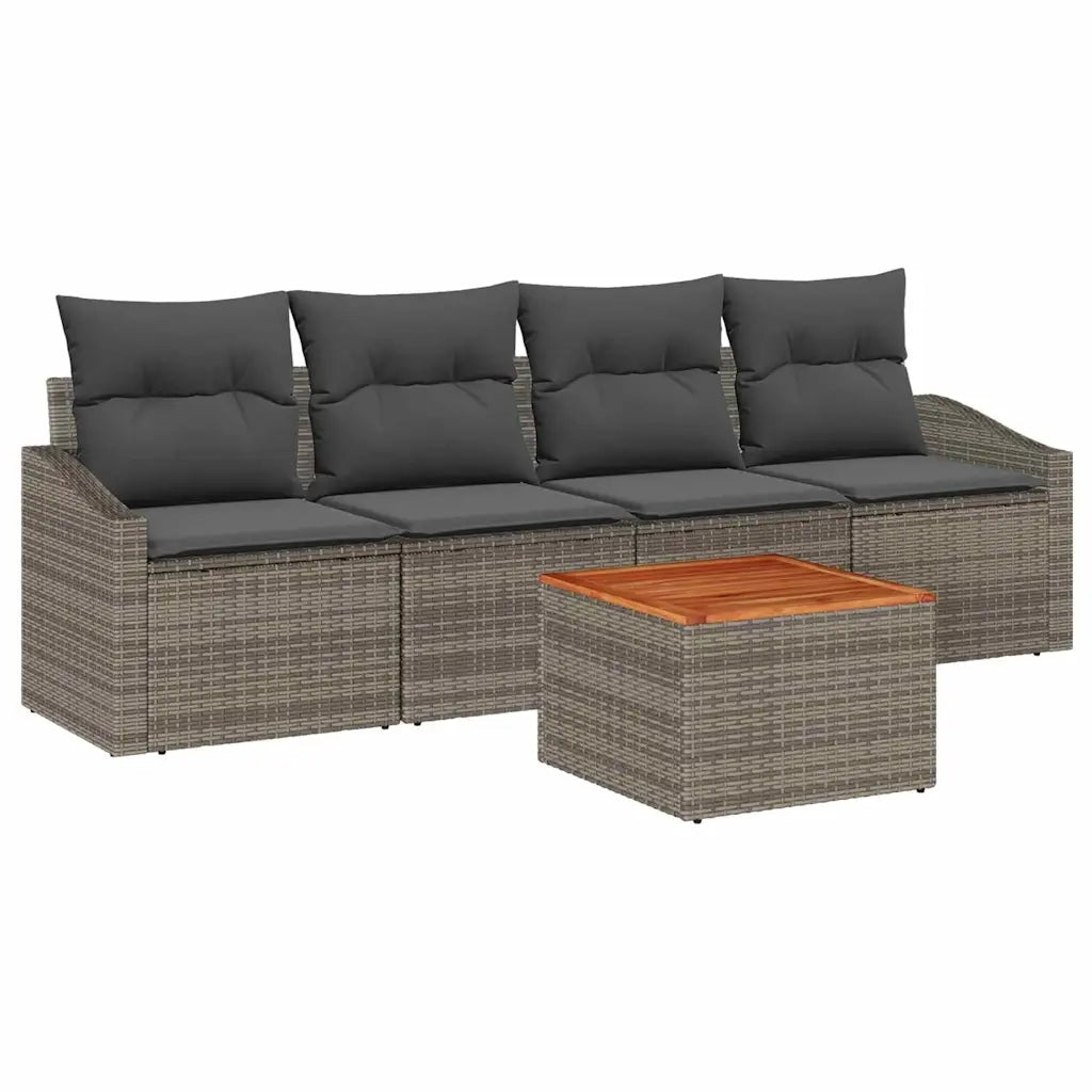 Set Divano da Giardino 5 pcs Grigio polyrattan