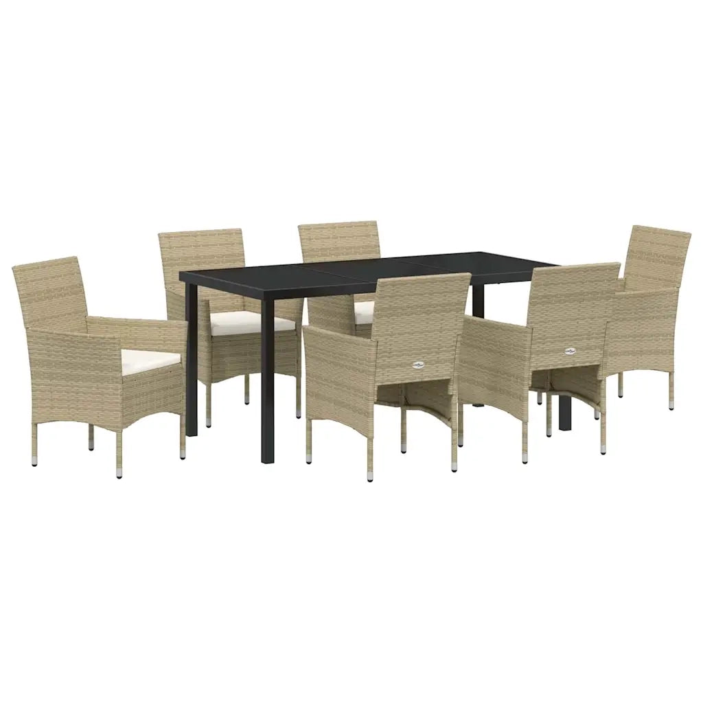 Set da Pranzo per Giardino con cuscino 7 pcs Beige polyrattan 3379741