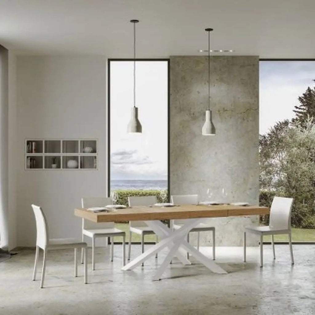 Tavolo allungabile 120/380x90 cm Volantis Premium colore quercia natura gambe bianche