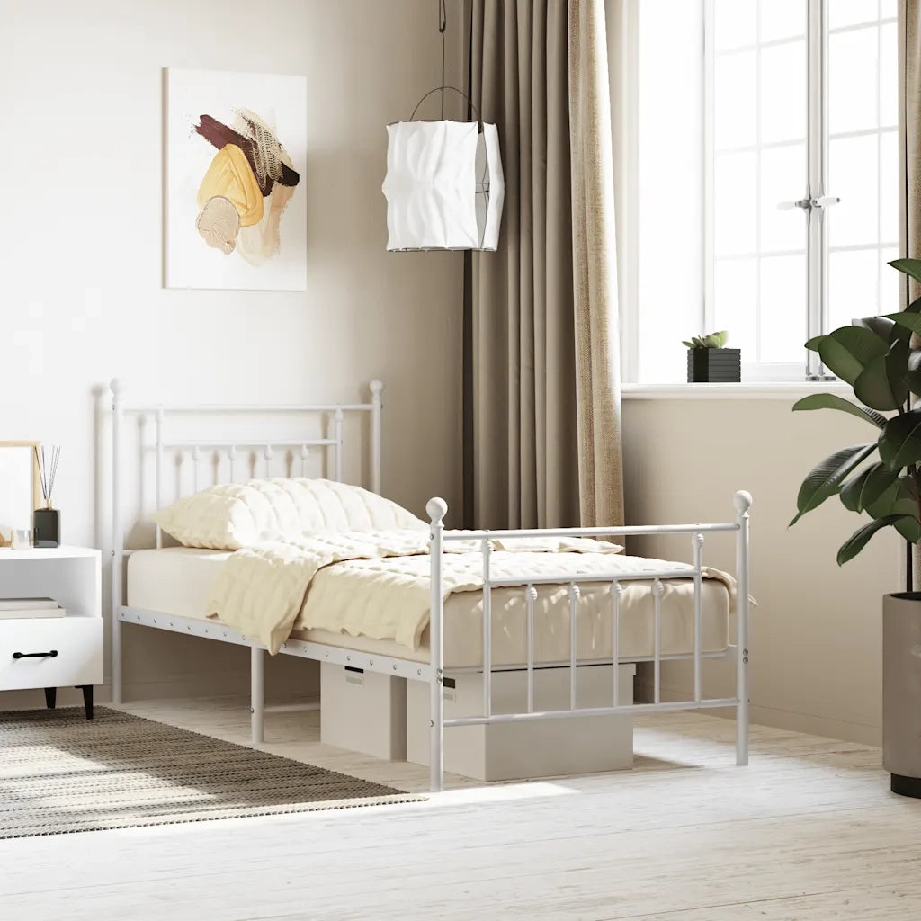 Giroletto con Testiera e Pediera-Struttura Letto Metallo Bianco 90x190 cm 314232