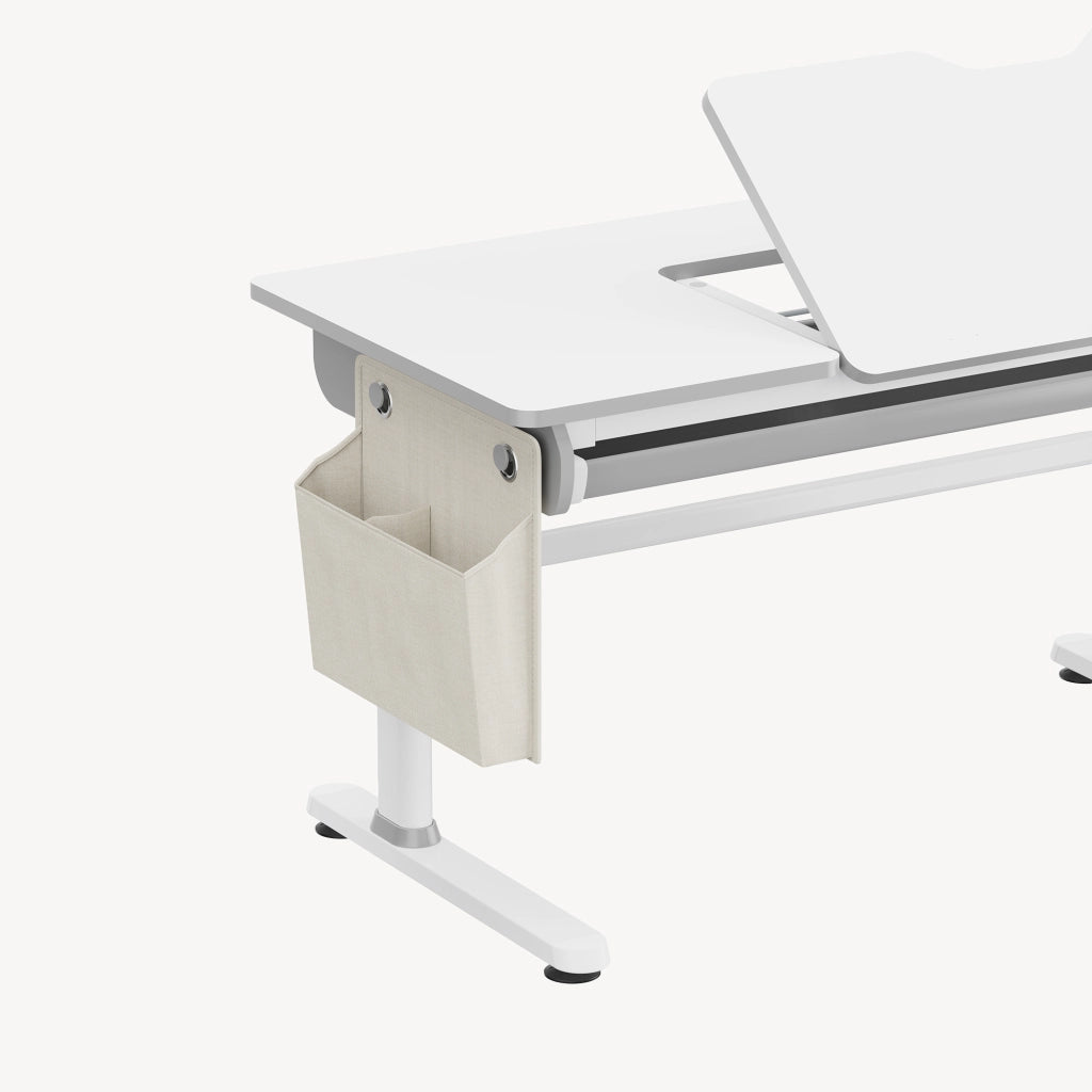 Scrivania Kuosa per Cameretta Regolabile in Altezza con Piano 120 x 60 cm e Cassetto - Grigio/Bianco [en.casa]