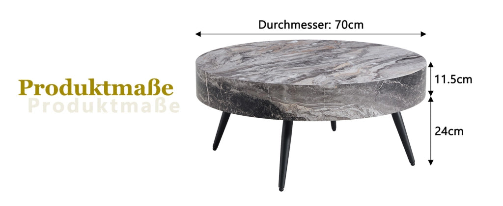 TAVOLINO DA CAFFÈ rotondo 70 cm effetto marmo grigio MDF e metallo nero