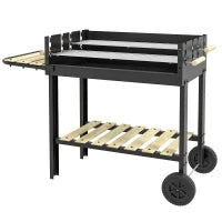 Barbecue a Carbonella ad Altezza Regolabile con 2 Griglie e 2 Ripiani, in Metallo e Legno, 113x53.5x82.5 cm, Nera