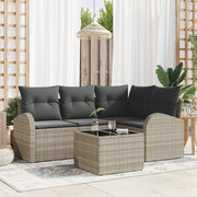 Set divano giardino 5 pezzi  con cuscini grigio polyrattan