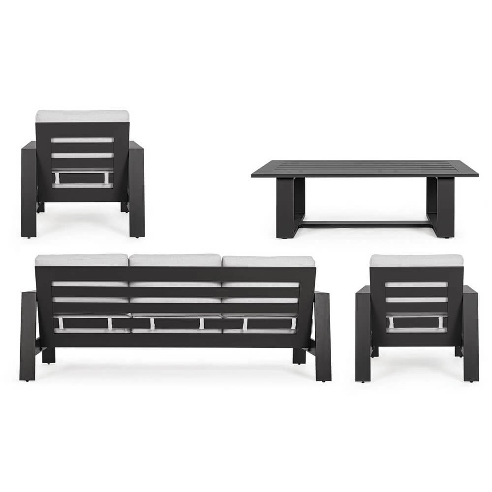 Set salotto 4 posti da esterno con cuscini in alluminio effetto legno - BALTIC