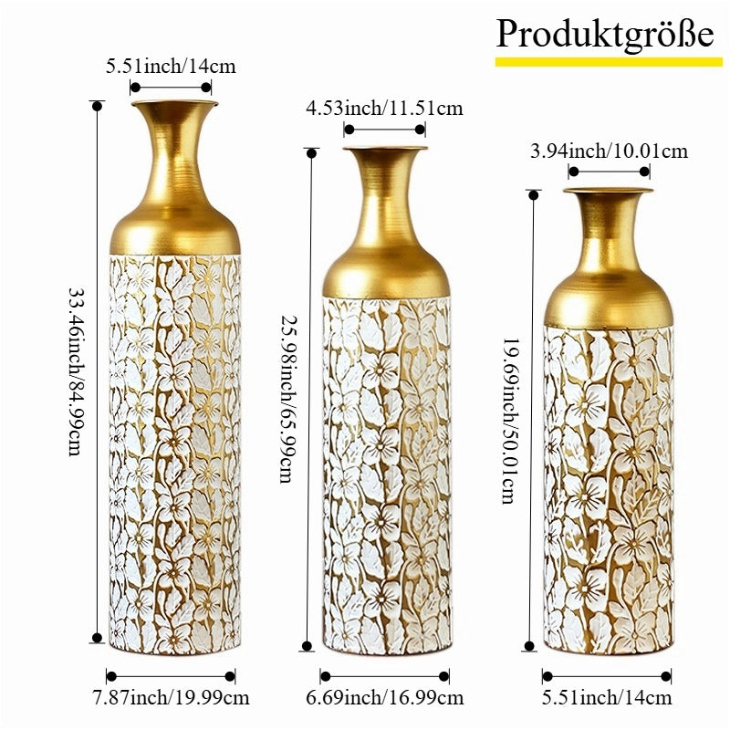 Fioriera a più livelli in metallo set da 3 con motivo floreale oro e bianco per soggiorno ingresso e ufficio