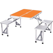 Trade Shop - Set Tavolo Pieghevole In Alluminio Pic Nic Campeggio Portatile Valigia Con Panca A 4 Posti - Arancione