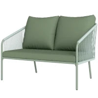 Divano da Giardino 2 Posti in Rattan PE Stile Boho con Cuscini Sfoderabili e Braccioli, Verde