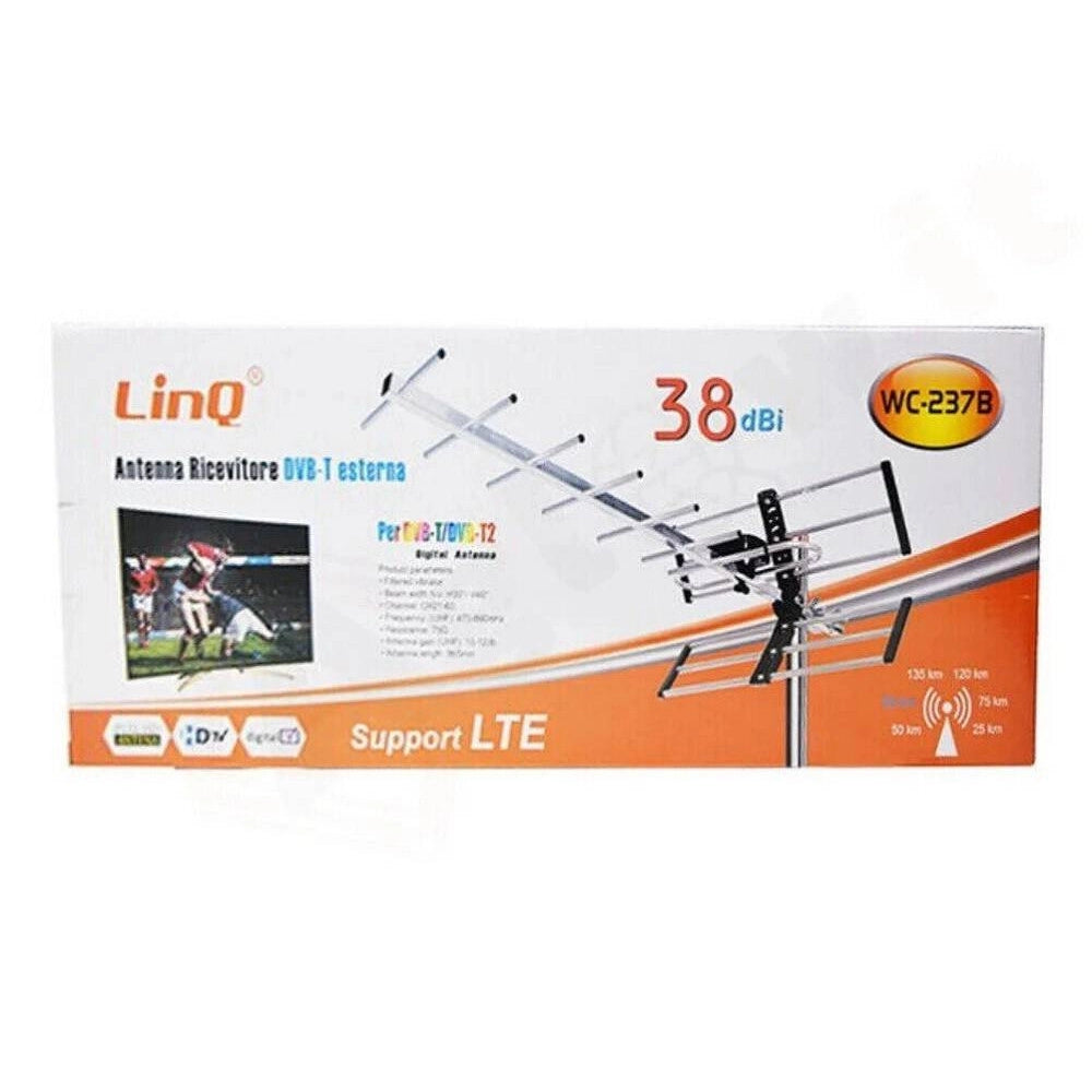 Trade Shop - Antenna Tv Uhf Dvb-t Dvb-t2 Digitale Esterno Amplificata Hdtv Lte 38dbi Wc-237b -