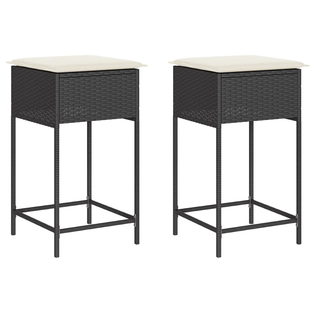 Sgabelli da Bar con Cuscini 2 pz Neri in Polyrattan 368317