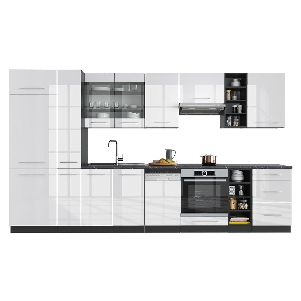 Cucina componibile Fame-Line Bianco lucido/Antracite 355 cm, PL Rovere Vicco