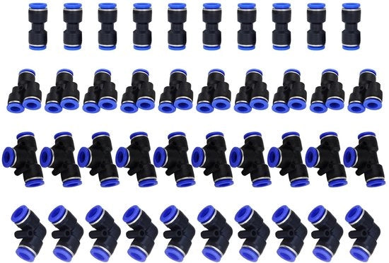 Connettori pneumatici a pressione 40 pezzi - Aderenti a pressione - Splitter/Hoek/T pezzi - Robusti e resistenti - Pressione di lavoro 0-1 MPa - Intervallo di temperatura -20°C a 60°C - Connettori di aria