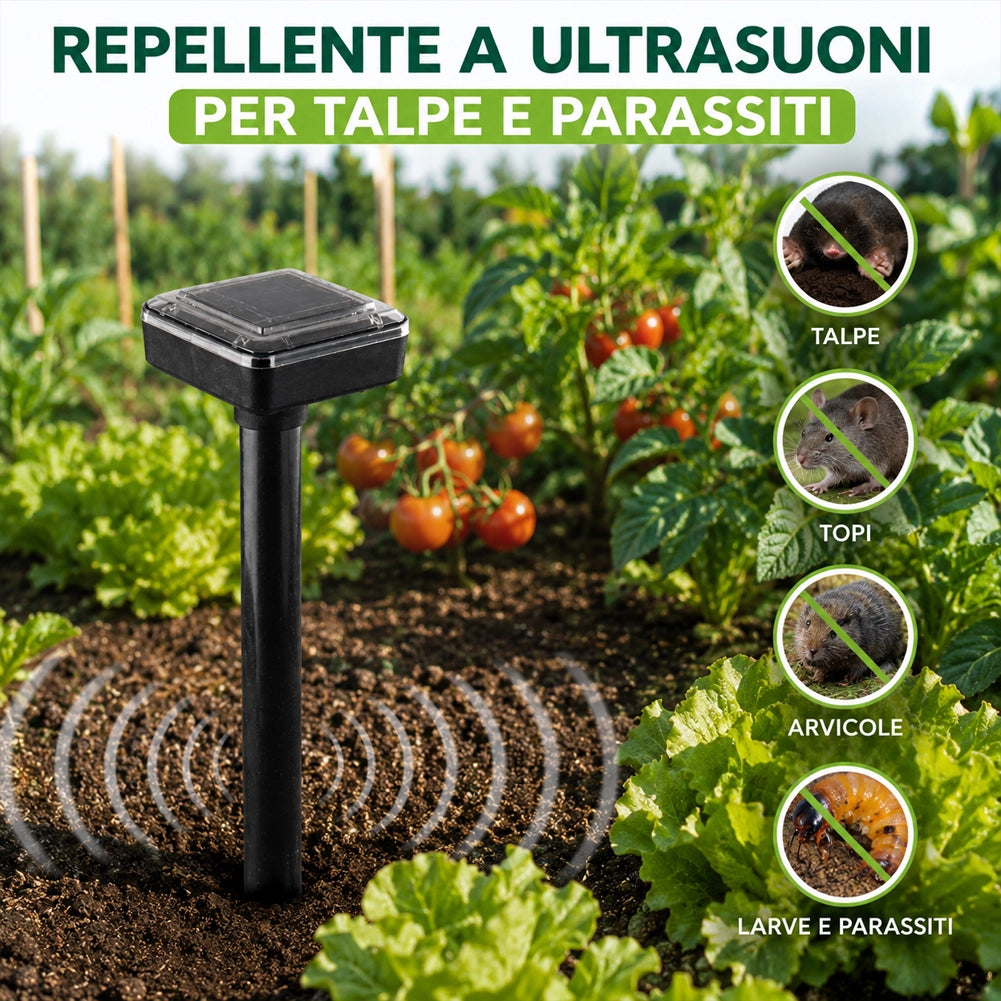 Dissuasore Solare Ultrasuoni Repellente da Esterno per Talpe Parassiti Serpenti