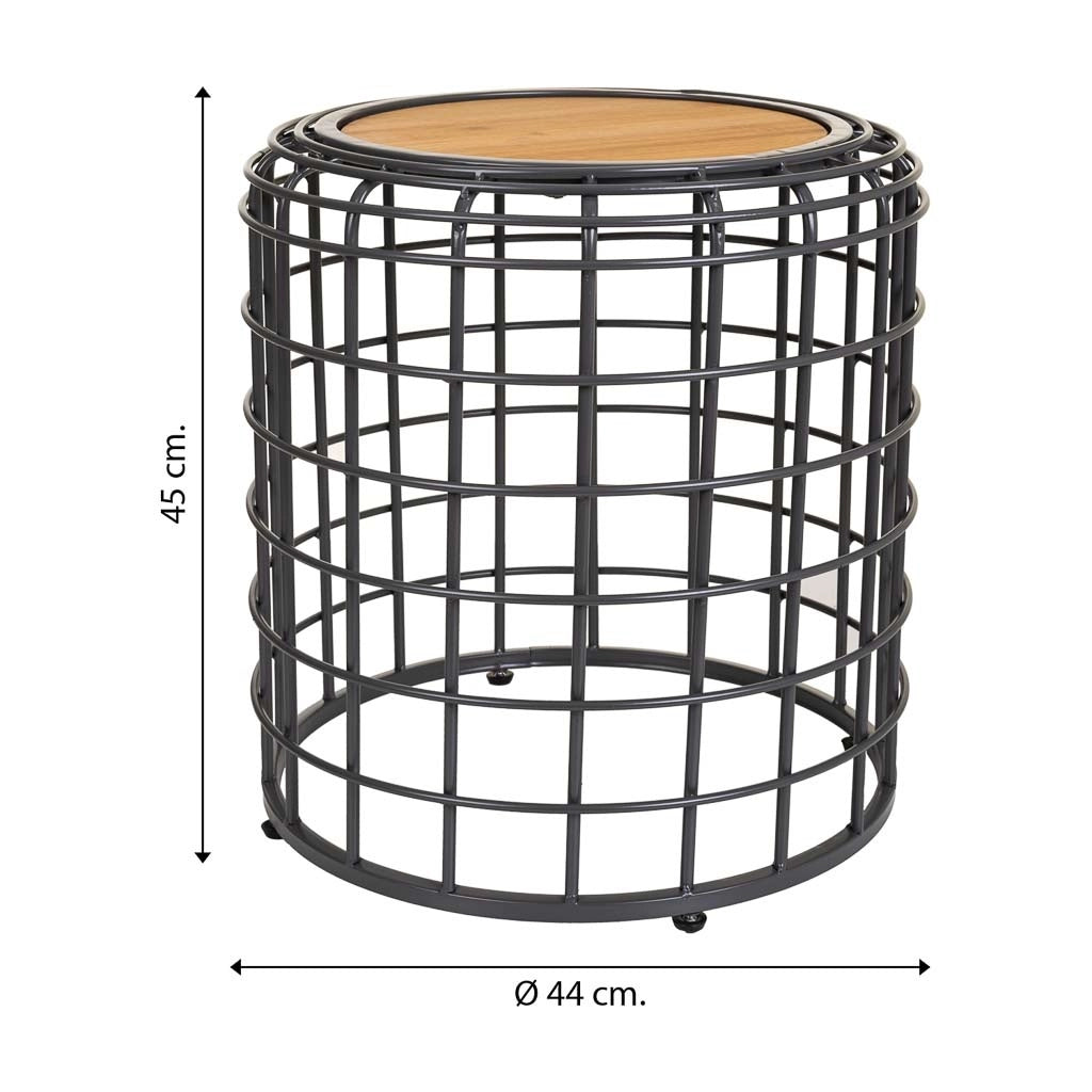 Tavolino in metallo nero e legno 44x44x45h