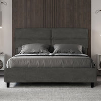 Letto Matrimoniale 160x210 cm con Rete e Contenitore con Testata e Alzata Comoda Imbottito in Microfibra Nandy Grigio