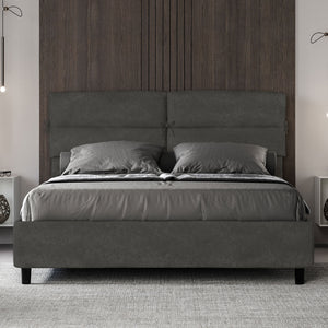 Letto Matrimoniale 160x210 cm con Rete e Contenitore con Testata e Alzata Comoda Imbottito in Microfibra Nandy Grigio