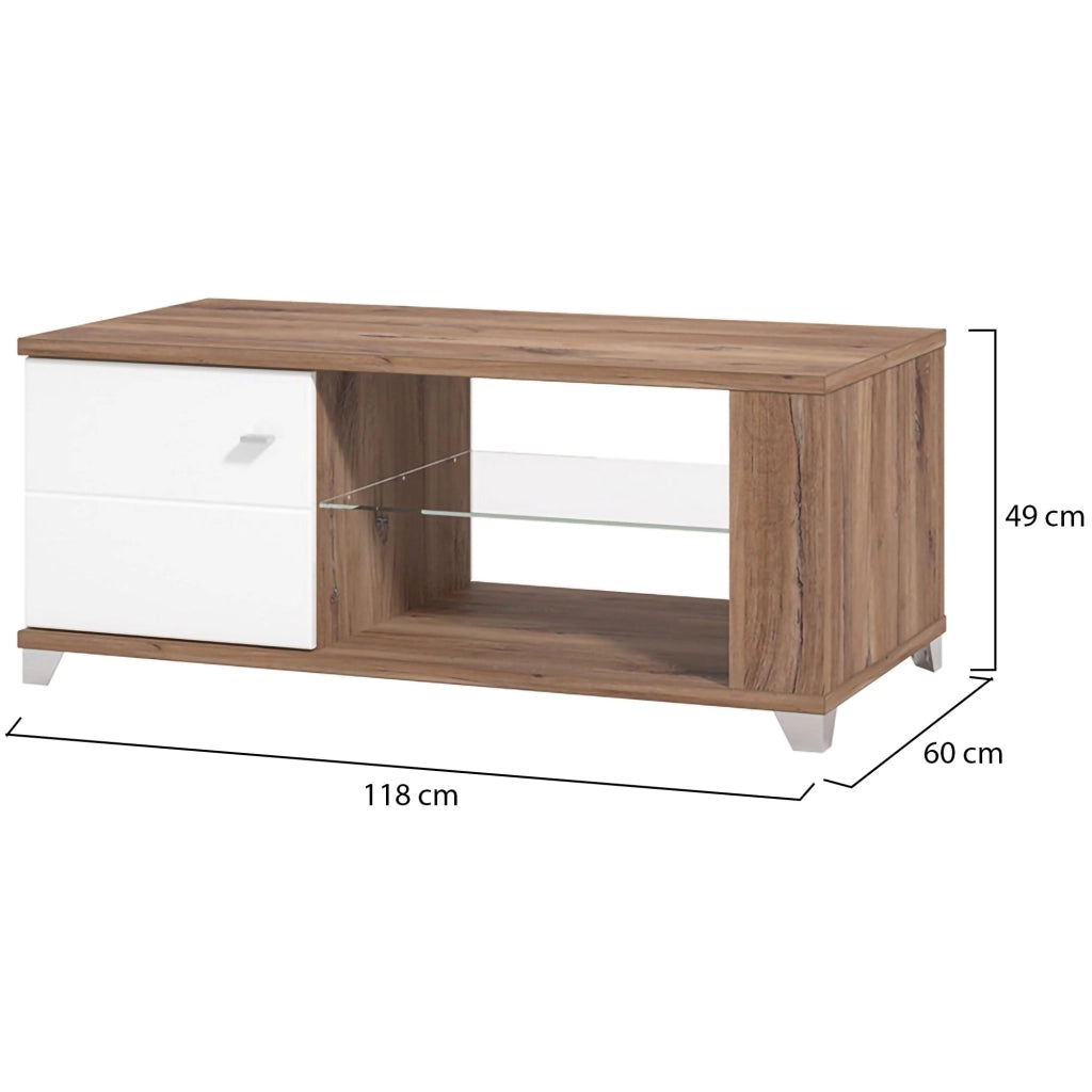 Treiso, Tavolino da Salotto 3 Vani, 118x60x48.5h cm Marrone Noce