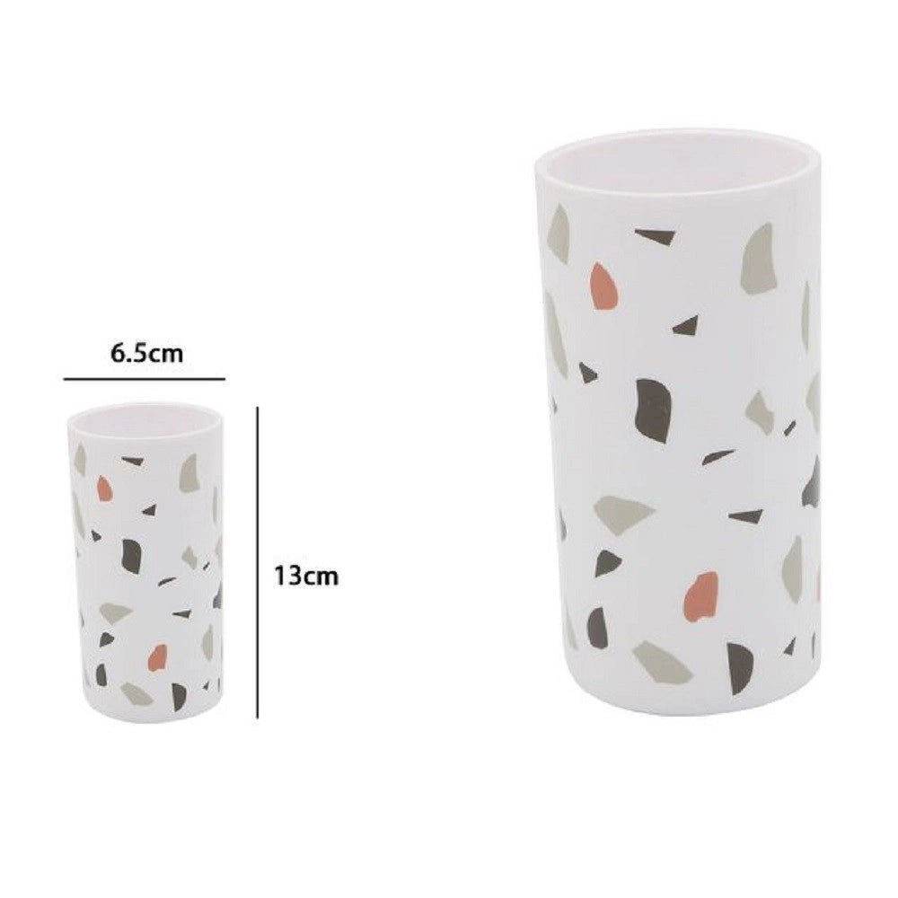 Trade Shop - Bicchiere Porta Spazzolino Graniglia Bianco Multicolore Plastica 13x6.5cm 69840 -