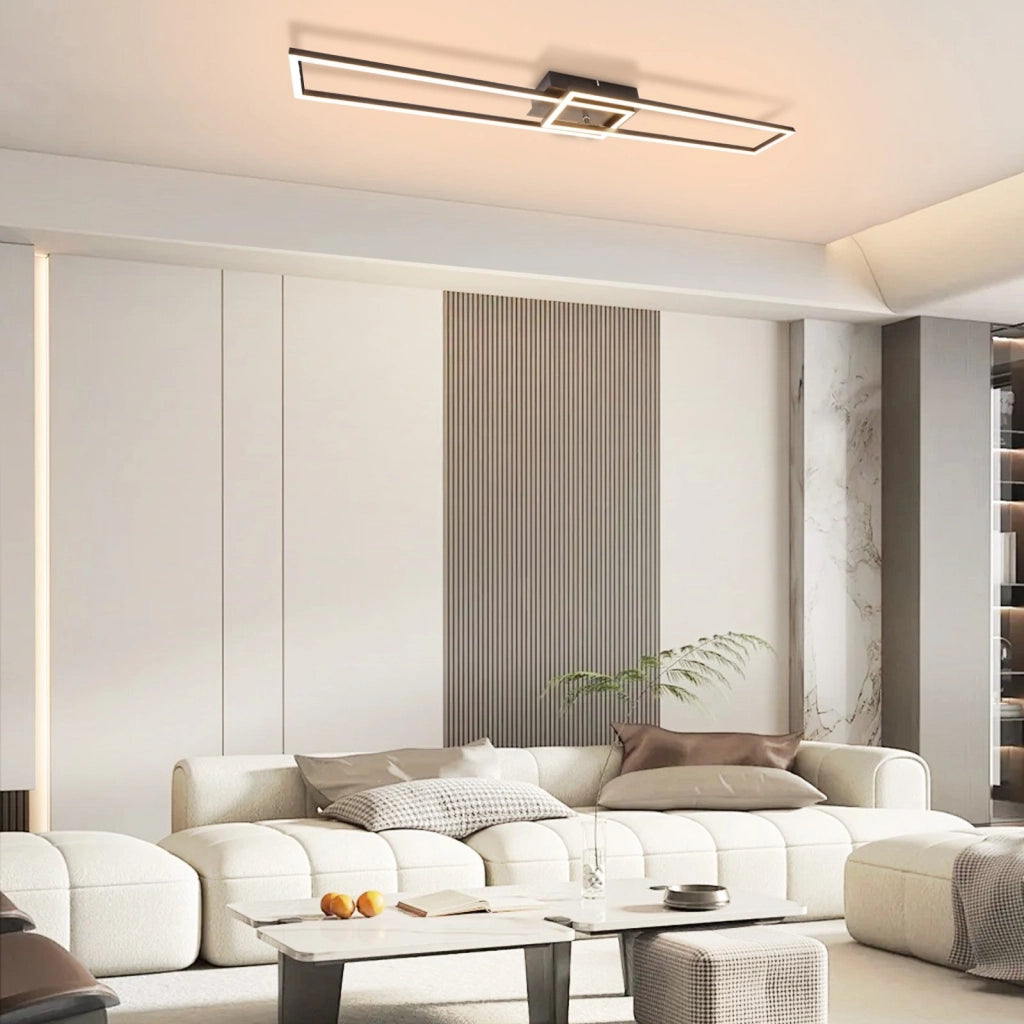 ZMH Lampada da soffitto plafoniera LED moderna nera 102 cm 2 cornici dimmerabili per soggiorno camera letto