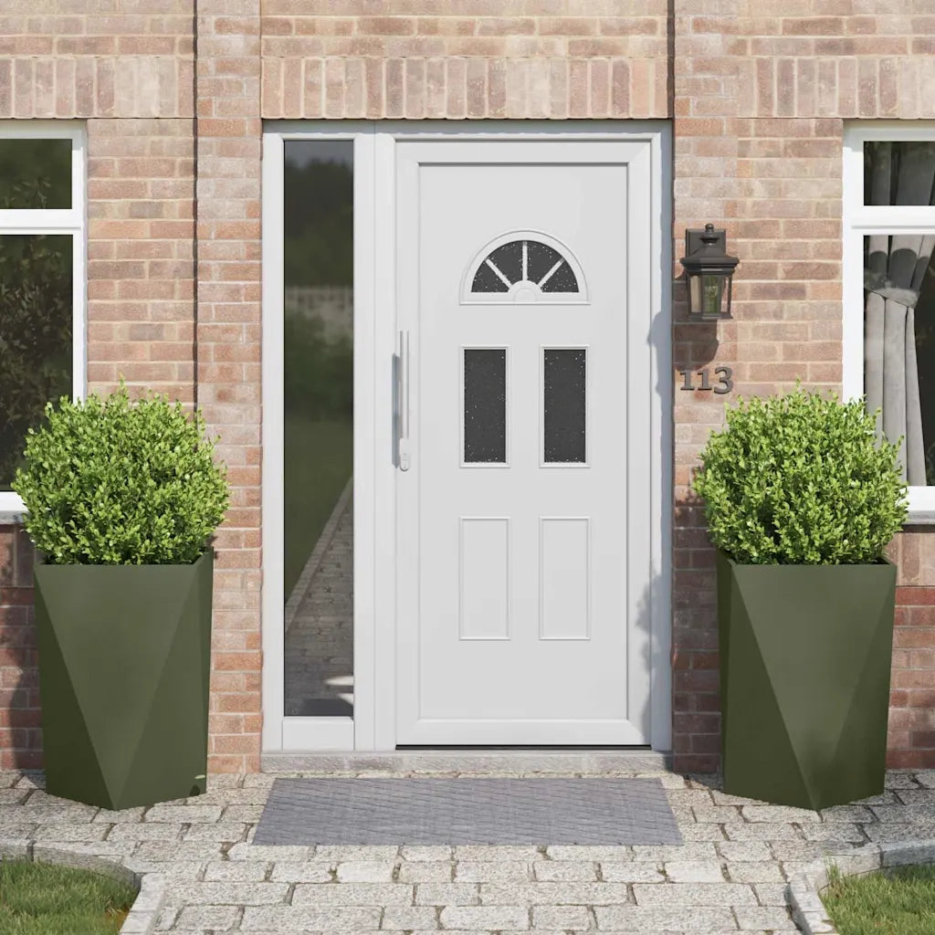 2 pz Fioriera | Cassetta per fiori | Vaso Verde oliva 50 x 50 x 75 cm Acciaio