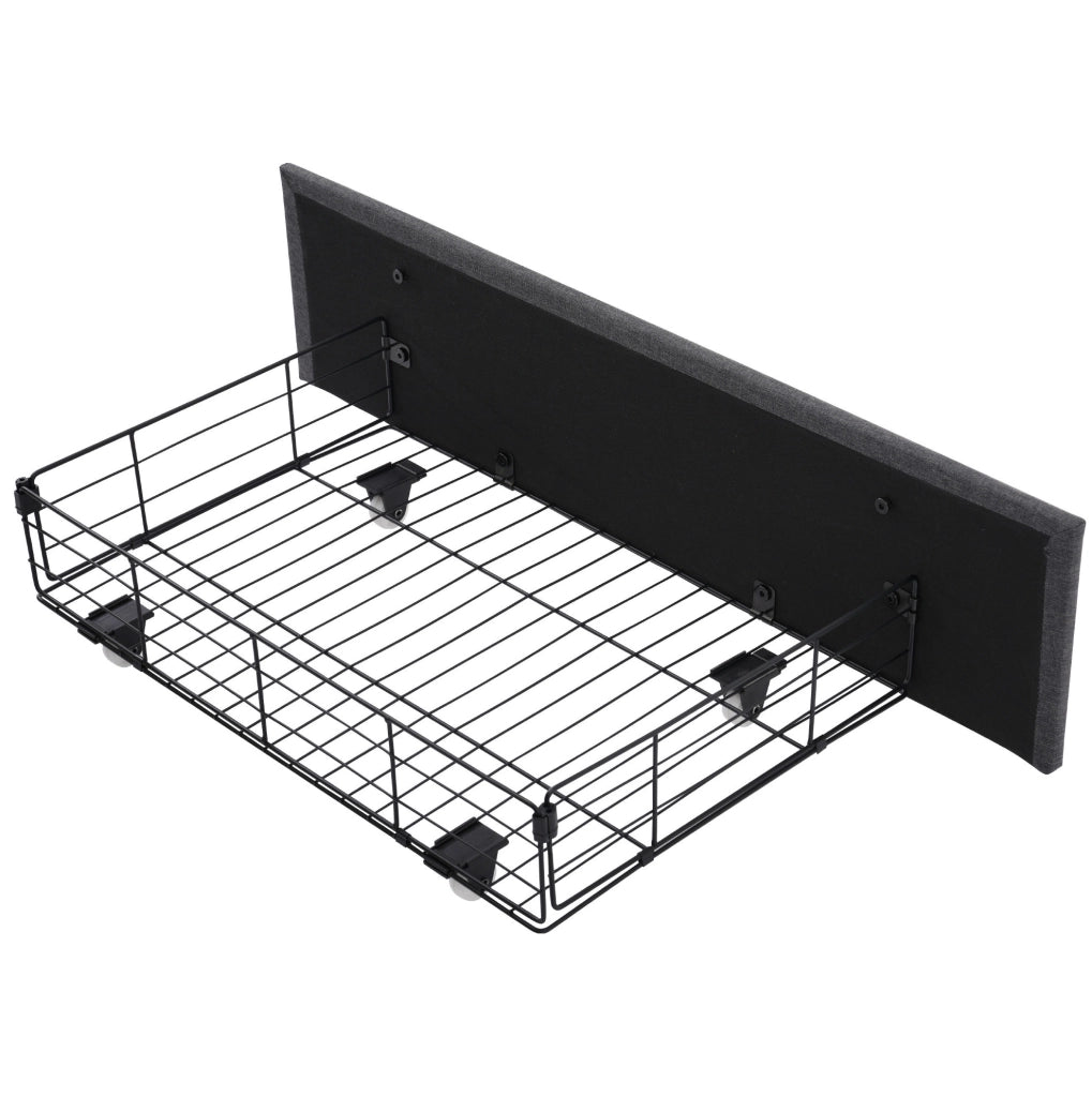 Letto singolo imbottito ULEVR 90x200 cm con LED, 3 USB e Type-C, 2 cassetti, lino grigio