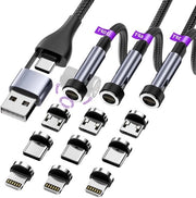 Cavo di ricarica magnetico 5-in-1 con rotazione 360° e 180° per smartphone - Nero - 3-pack con trasferimento dati.