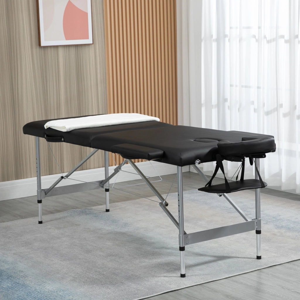 EasyComfort Lettino per Massaggio Portatile e Pieghevole con Altezza Regolabile e Seduta Imbottita, 186x71x62-83 cm, Nero