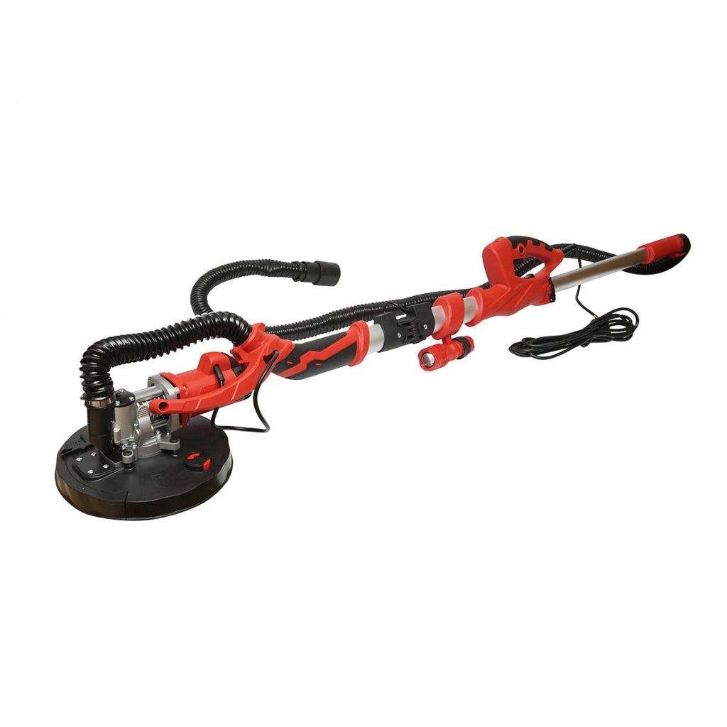 Levigatrice pieghevole a giraffa per pareti e soffitti con funzione di aspirazione, 710W, 220V, velocità 800-1800 giri/min, 2 testine rotonde/triangolari, illuminazione a LED, 12 dischi inclusi.