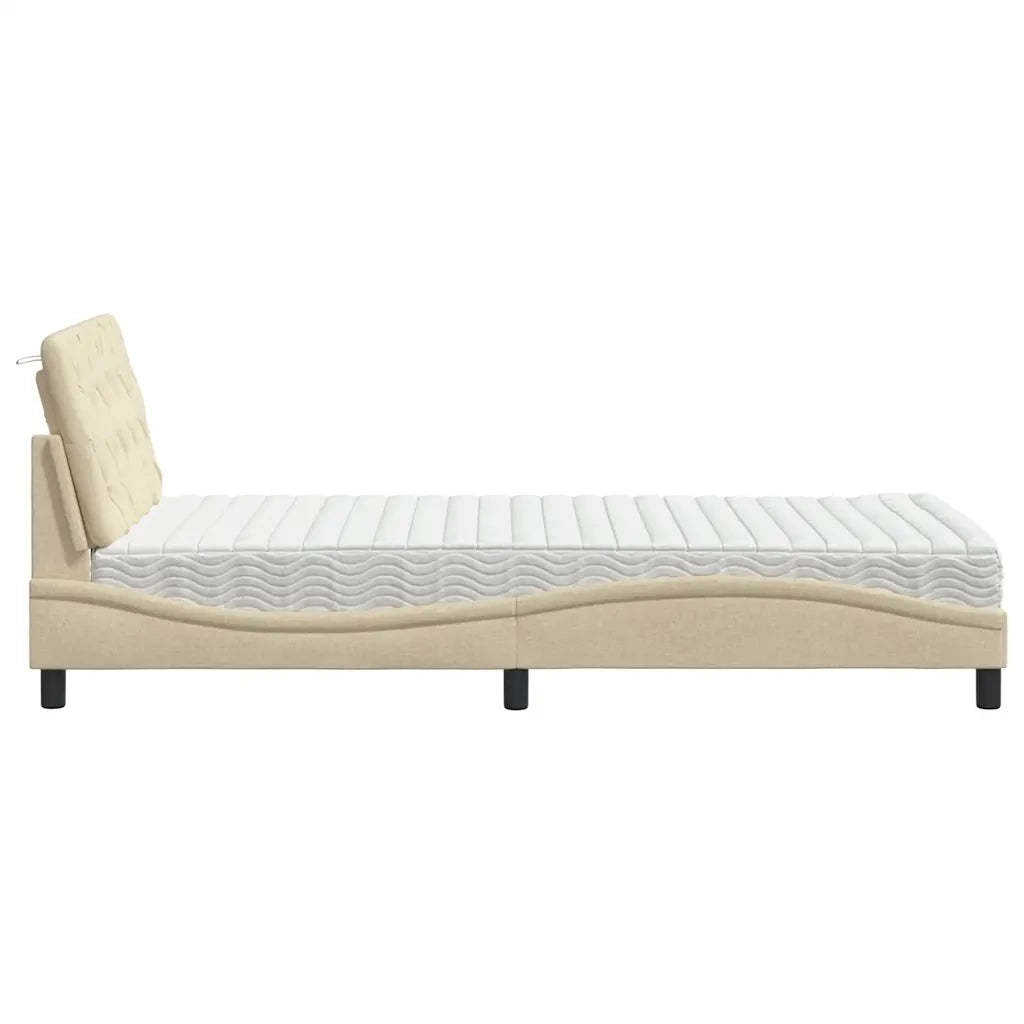 Letto con Materasso Crema 100x200 cm in Tessuto 3310725
