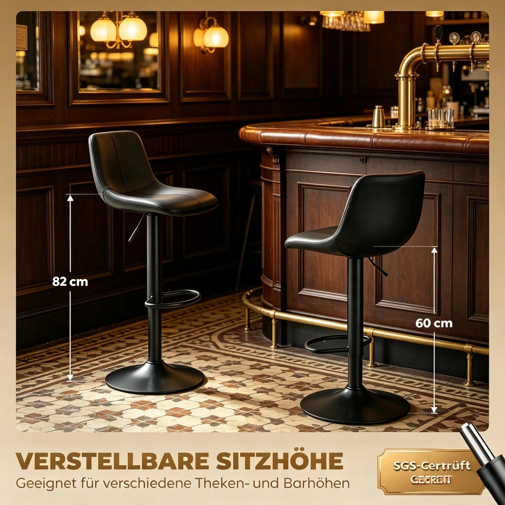 SGABELLI Bar Set da 2 pezzi Regolabili 37x44x82-104 cm Nero in PU