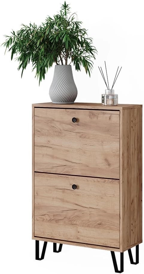 Scarpiera Siri, Quercia dorata, 60 x 92 cm con 2 cassetti incernierati