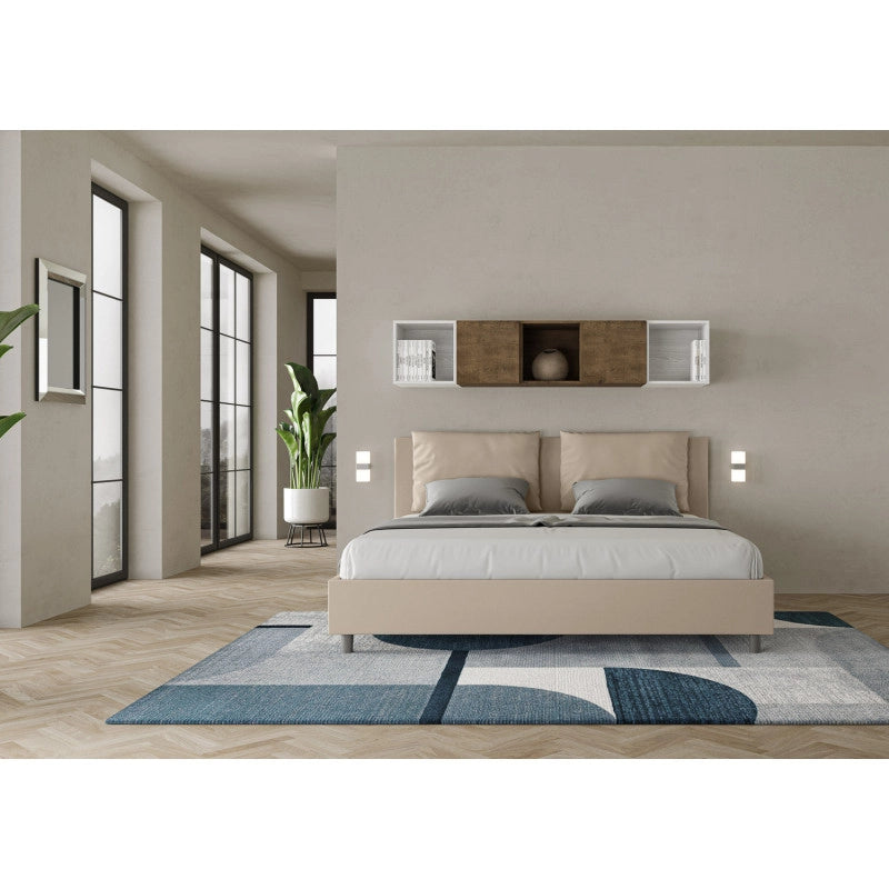 Letto imbottito Matrimoniale 200x200 cm Antea - Similpelle,Tortora,Con rete