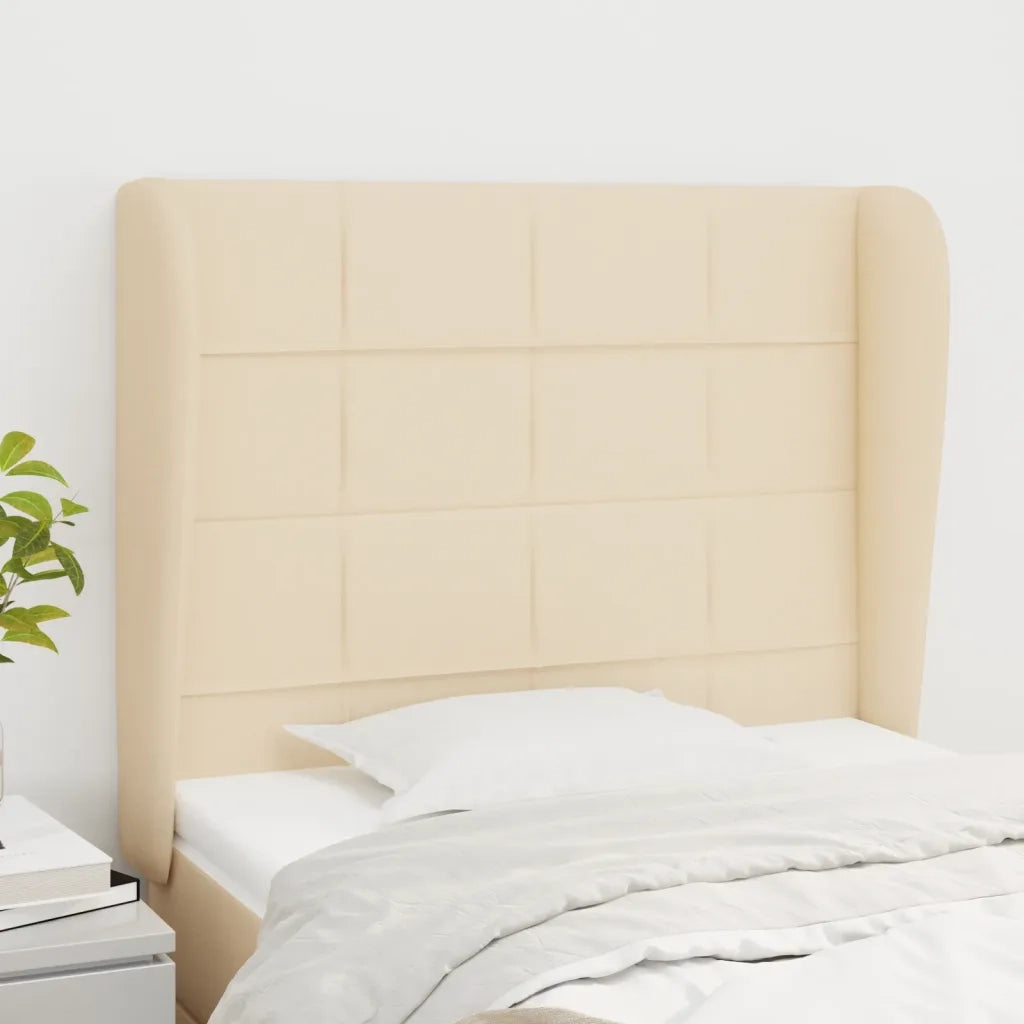 Testiera ad Orecchio-Testata con Orecchie Crema 93x23x118/128 cm in Tessuto 113149