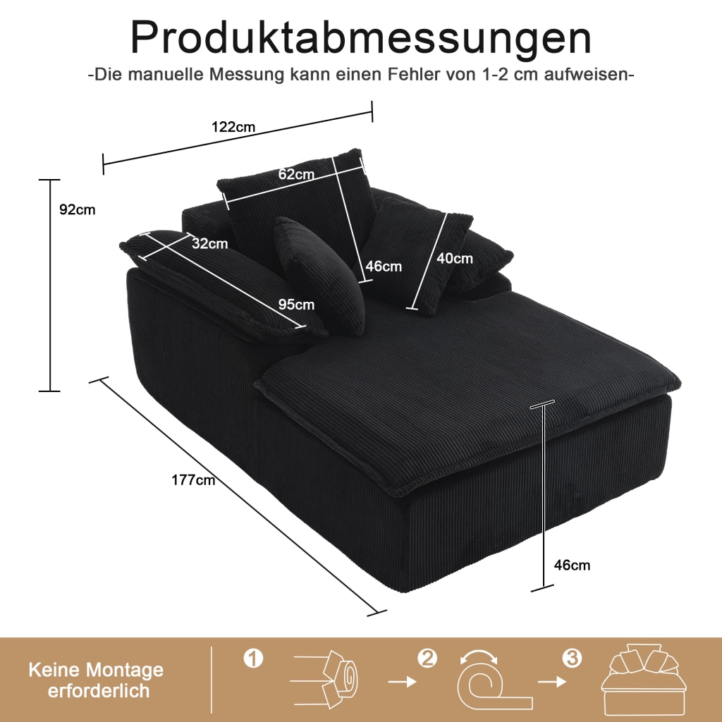 DIVANO Relax senza installazione 177x122x92 cm in velluto a coste Nero
