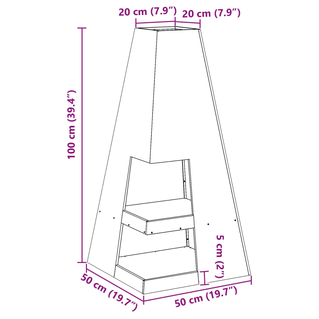 Braciere con Stoccaggio per Legna 50x50x100 cm Acciaio Inossidabile