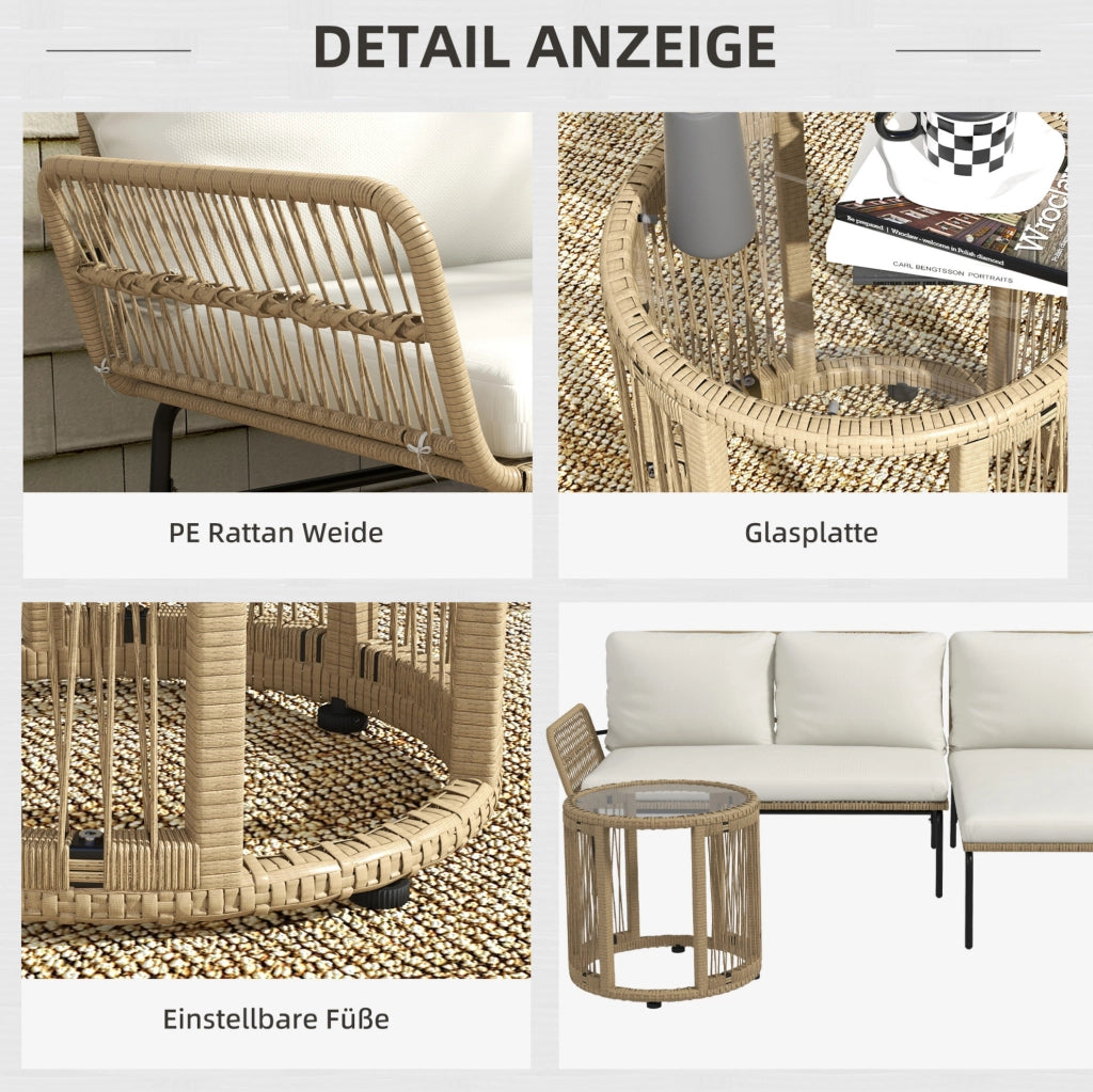 Set da giardino 3 pezzi in rattan PE con lettino prendisole