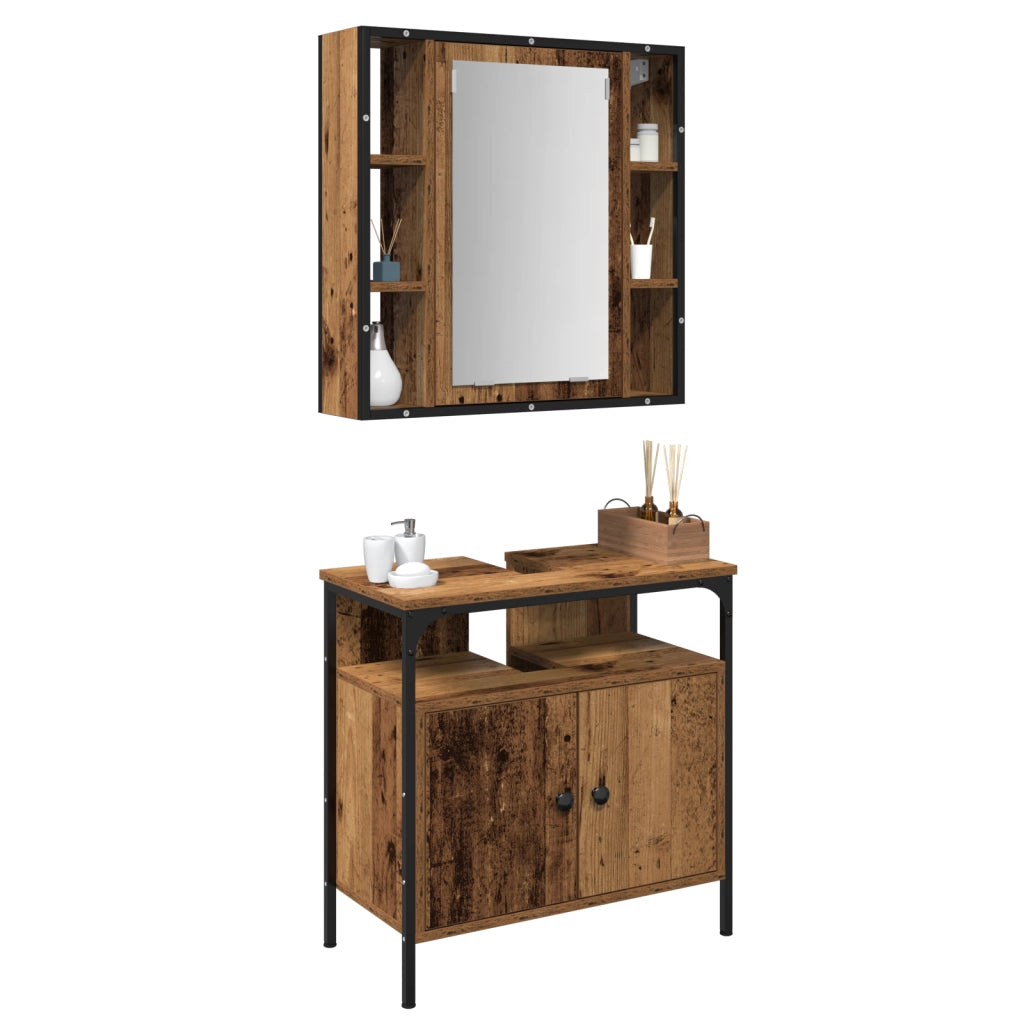 Set di Mobili da Bagno 2 Pezzi in Legno Vecchio in Legno Ingegnerizzato