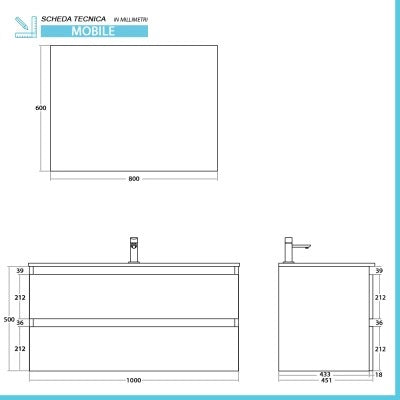 Mobile bagno sospeso 100 cm rovere africa con cassetti soft-close Kleo