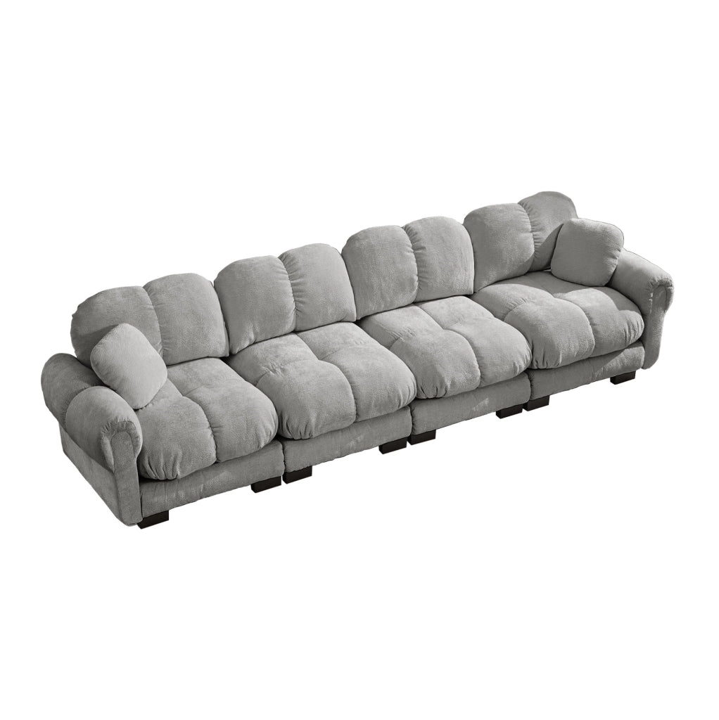 Divano modulare in chenille grigio chiaro 330 cm con cuscini seduta trapuntati
