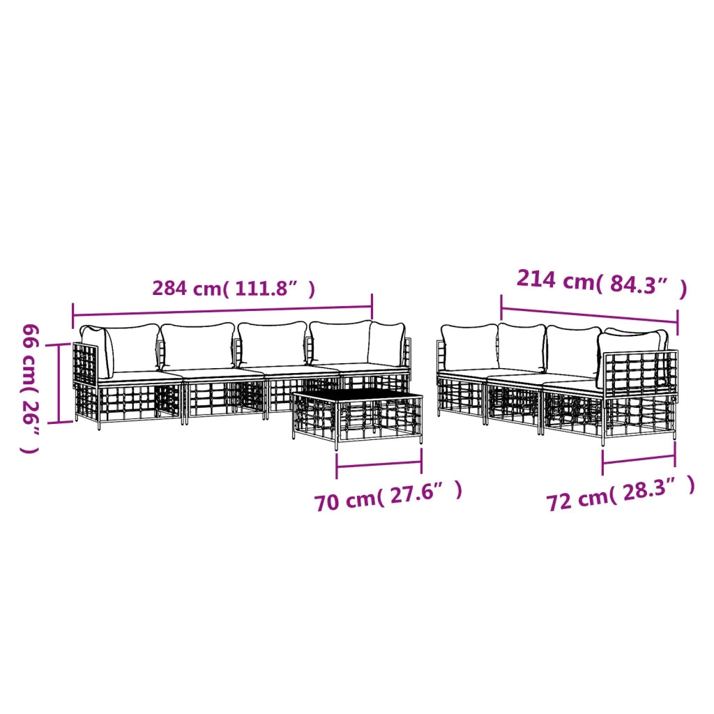 Set Divani da Giardino 8 pz con Cuscini Antracite in Polyrattan 3186706