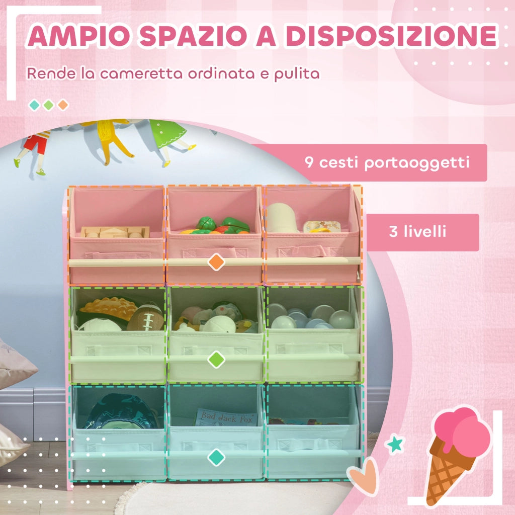 Mobile Bambini con Cestini ¨C Zephmum ¨C Legno e Tessuto Rosa e Bianco 63x30x60 cm