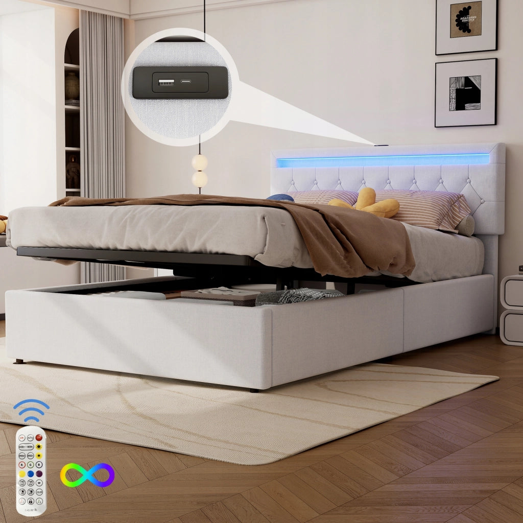 Letto 140x200 Bianco - Xylo - USB-C, RGB