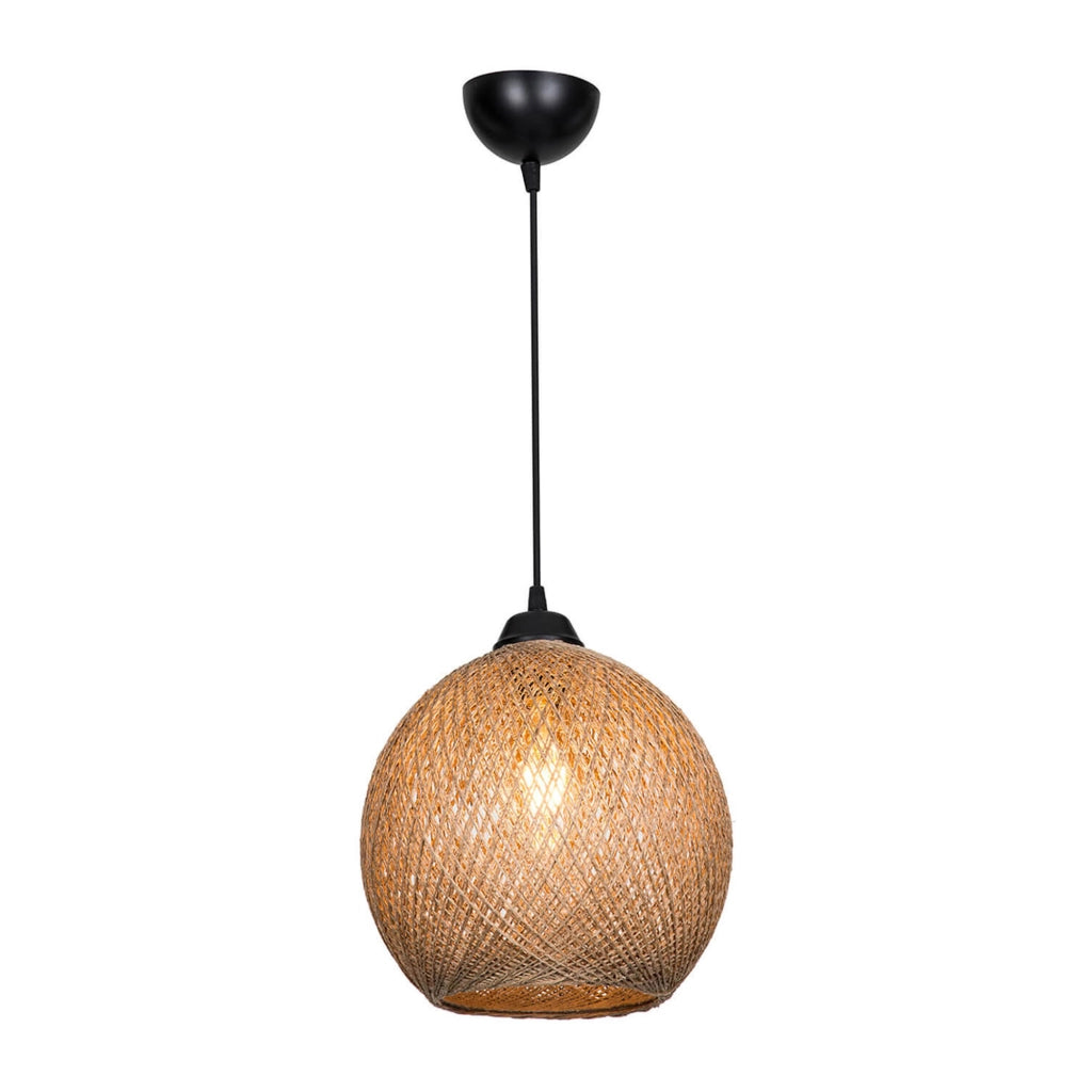 Lampada a Sospensione 'Lisburn' con Paralume a Globo in Iuta - Nero/Naturale [lux.pro]