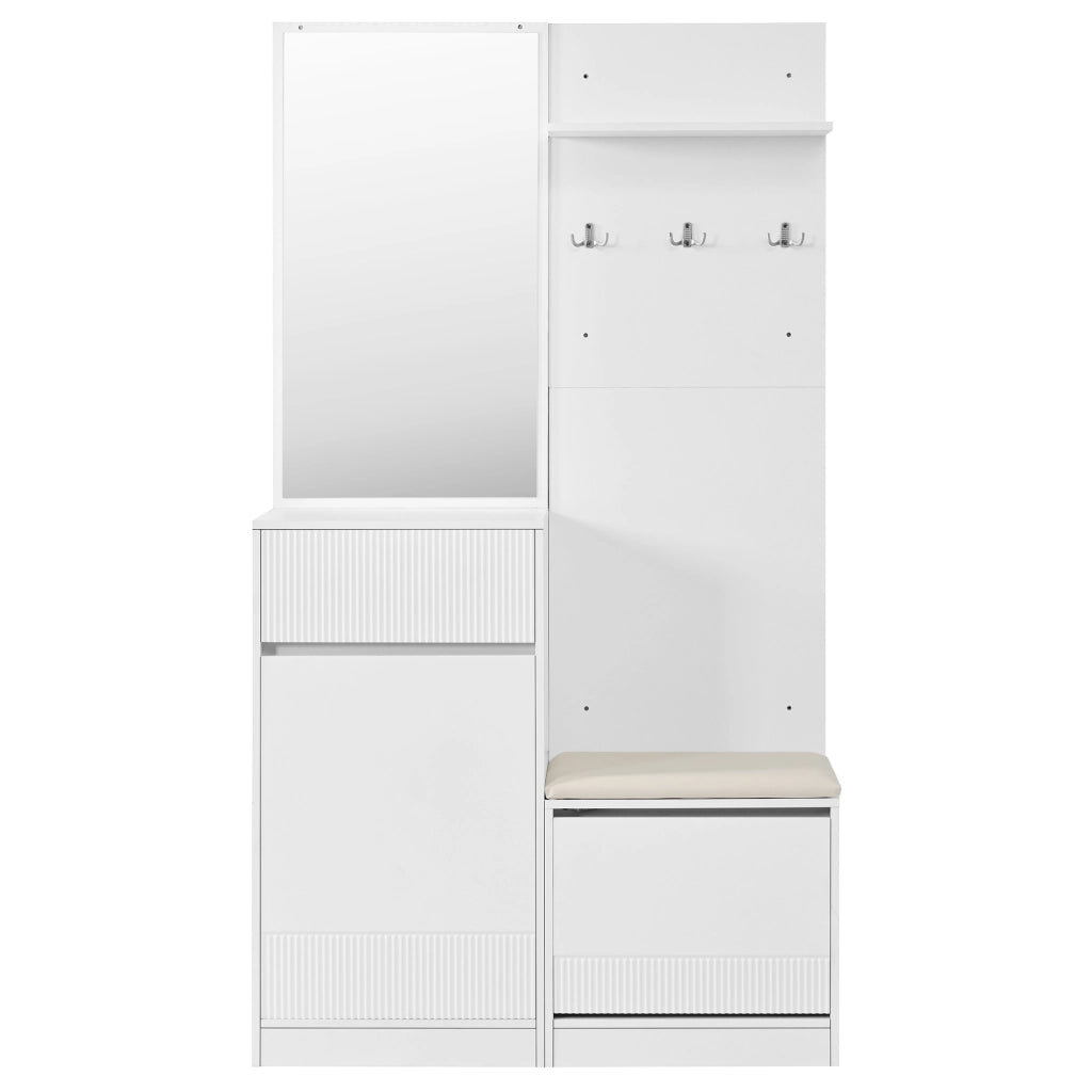 Mobile ingresso con scarpiera; specchio; seduta e LED; per ingresso; 105 × 38 × 190 cm
