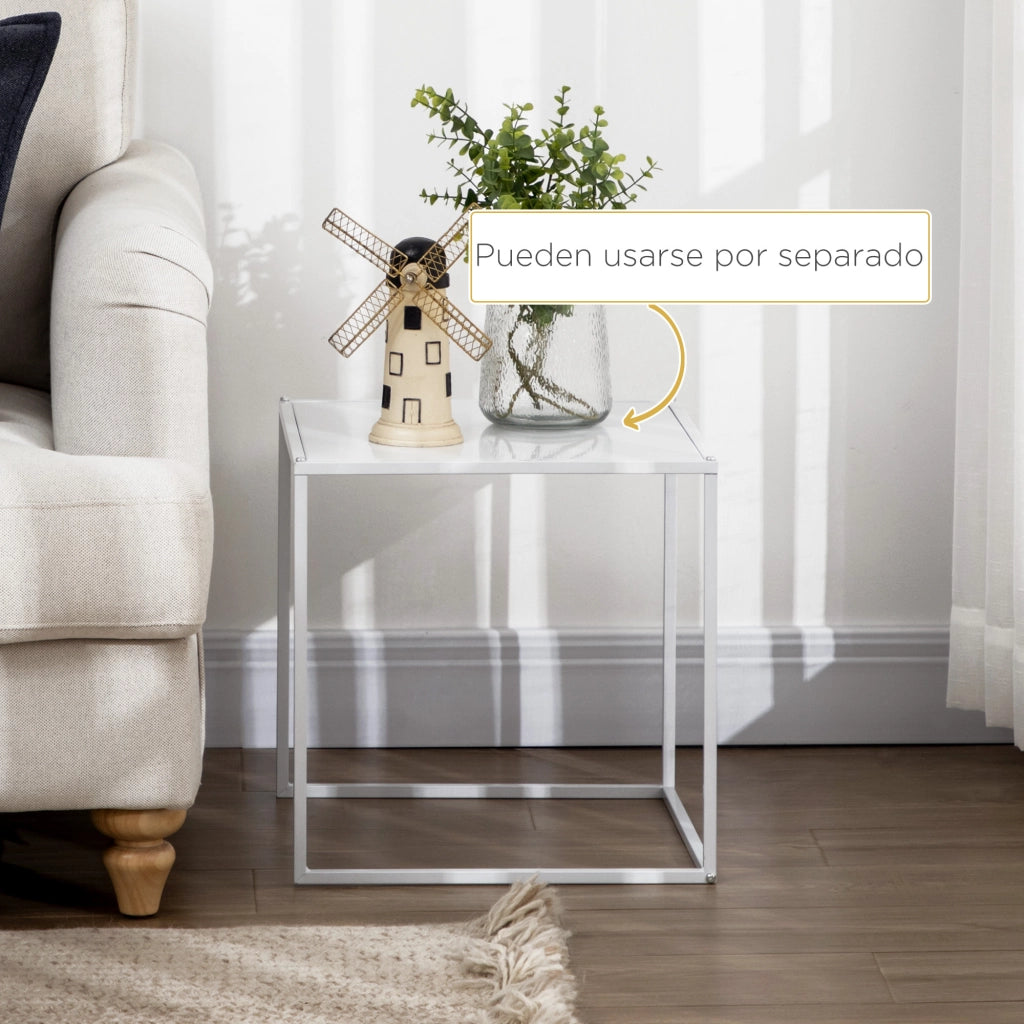 Set 2 Tavolini da Caff¨¨ Impilabili ¨C Xylo ¨C Acciaio Bianco 40x35 cm