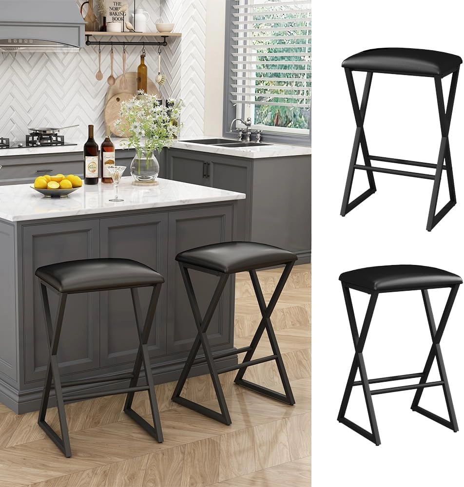 Set di 2 sgabelli da bar Vault, Nero, 40 x 64 cm 2 parti, con poggiapiedi e gambe in metallo verniciato a polvere