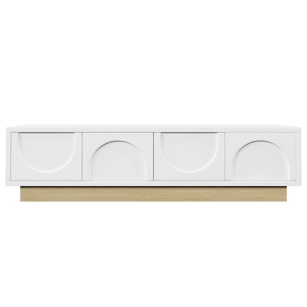 Mobile porta TV moderno con base effetto legno e design curvo in MDF bianco 175 × 40 × 41,5 cm
