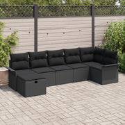 Set di divano da giardino  con cuscini in polyrattan nero